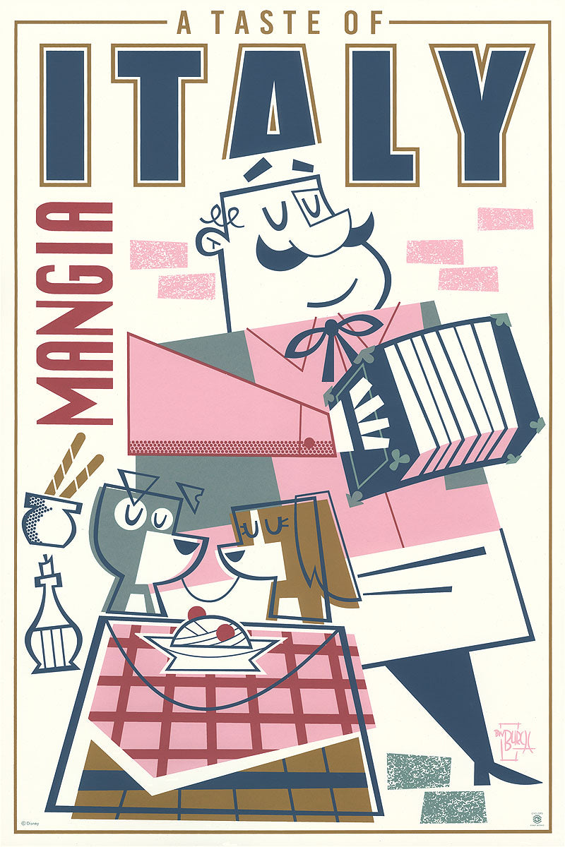 Cyclops Print Works #93 – Lady and the Tramp "Eat-aly in Italy" – by Benjamin Burch
